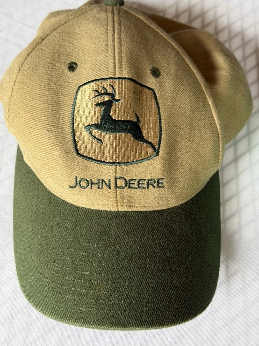 John Deere Embroidered Snapback Hat Lot of 2 Green Tan Adjustable Cap